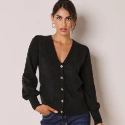 Feestoutfits Dames|Trui En Vest<Blancheporte Vest met knopen in fantasietricot zwart