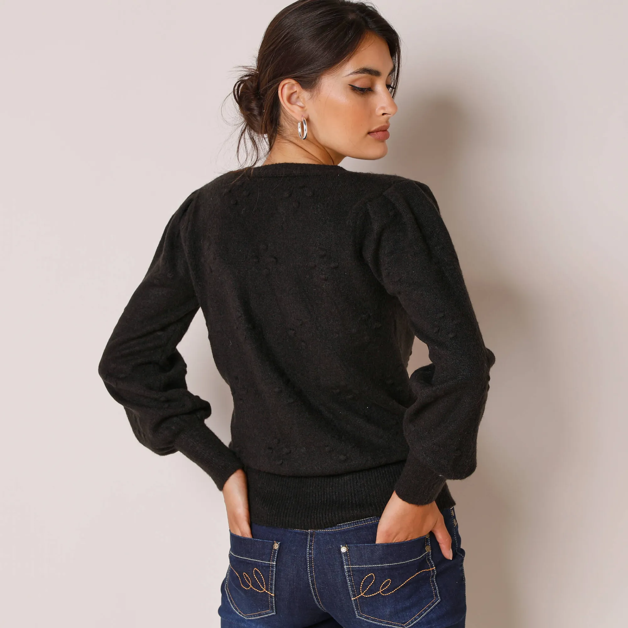 Feestoutfits Dames|Trui En Vest<Blancheporte Vest met knopen in fantasietricot zwart