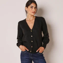 Feestoutfits Dames|Trui En Vest<Blancheporte Vest met knopen in fantasietricot zwart