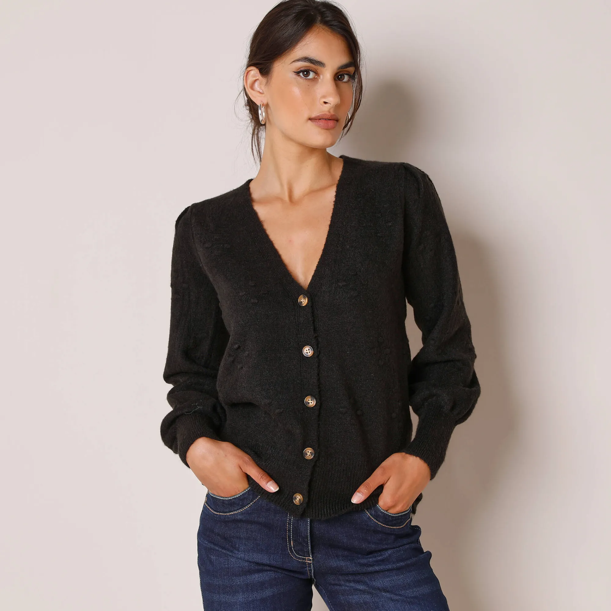 Feestoutfits Dames|Trui En Vest<Blancheporte Vest met knopen in fantasietricot zwart