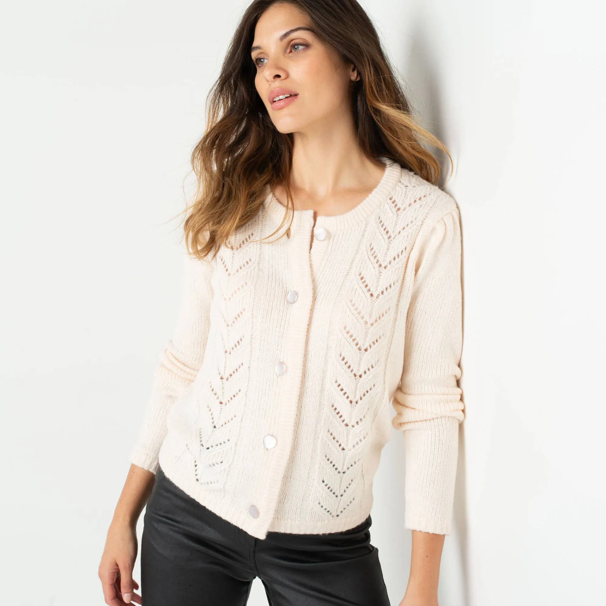 Feestoutfits Dames|Trui En Vest<Blancheporte Vest met knopen in fantasietricot ecru