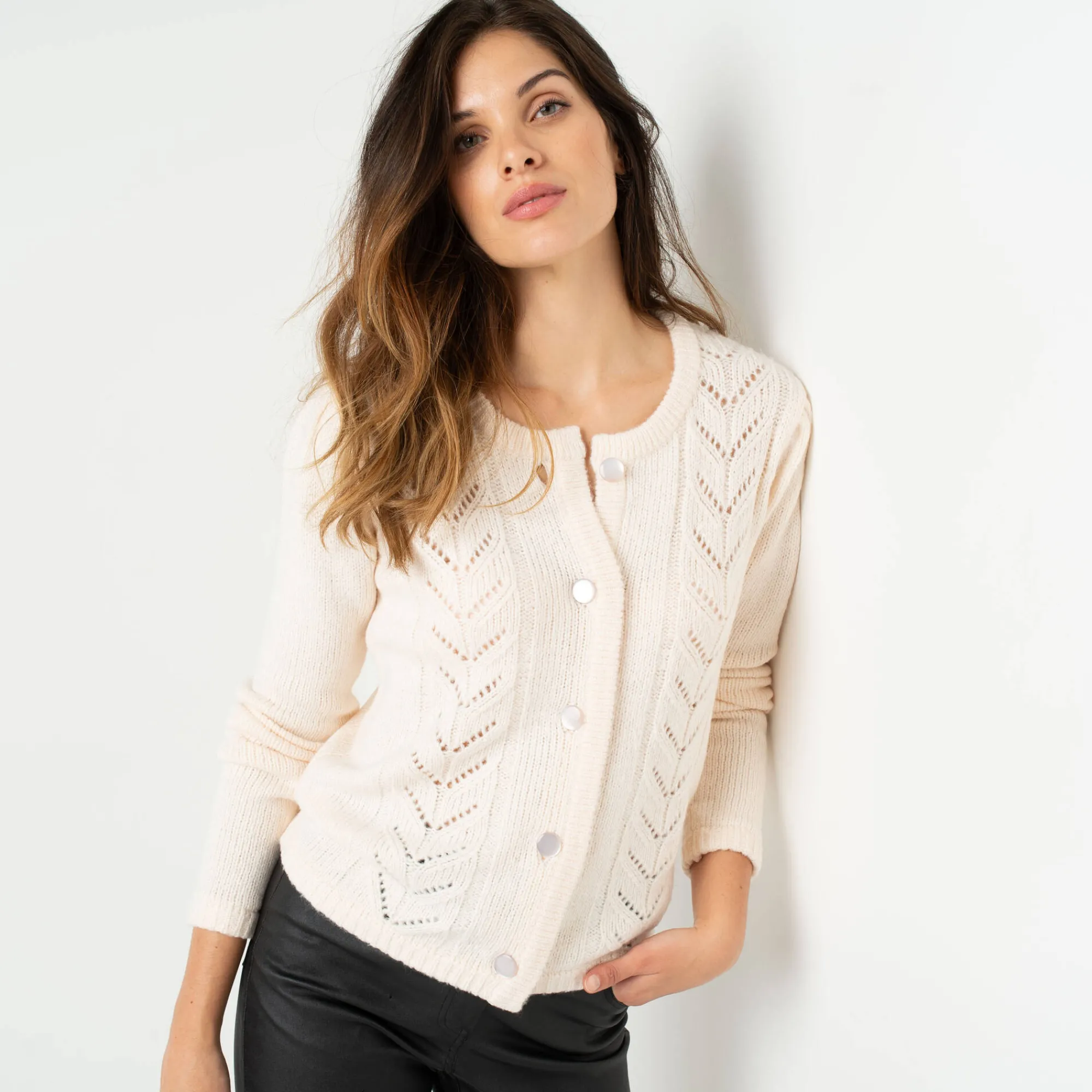 Feestoutfits Dames|Trui En Vest<Blancheporte Vest met knopen in fantasietricot ecru