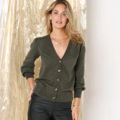 Feestoutfits Dames|Trui En Vest<Blancheporte Vest met knopen in fantasietricot olijfgroen