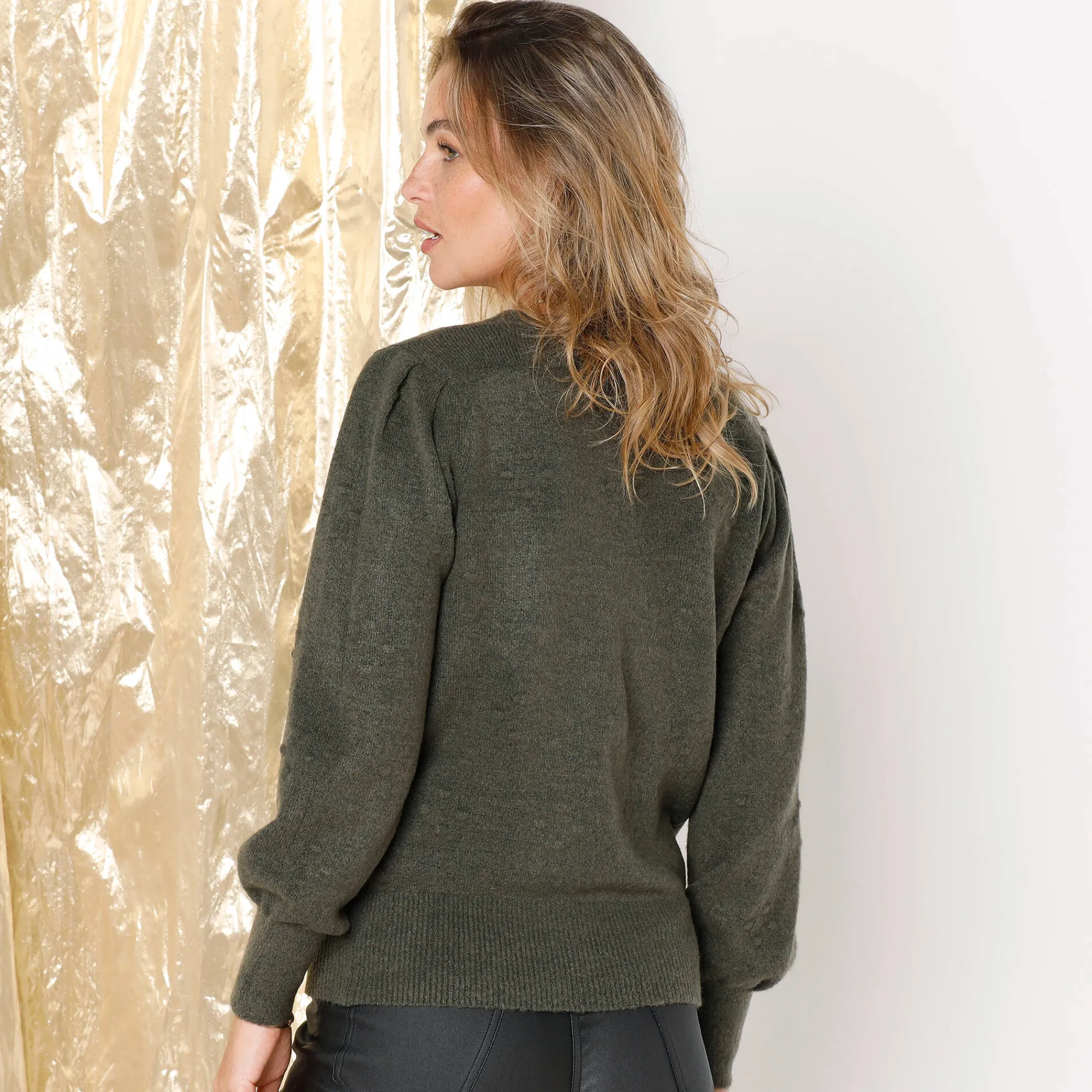 Feestoutfits Dames|Trui En Vest<Blancheporte Vest met knopen in fantasietricot olijfgroen