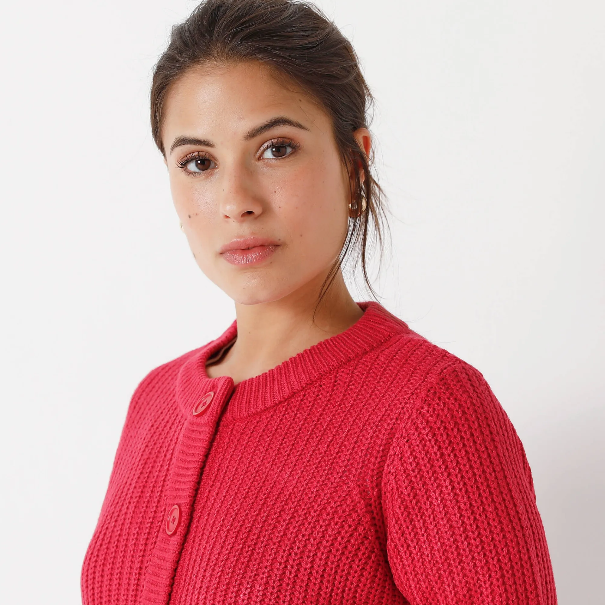 Trui En Vest<Blancheporte Vest met knopen in patenttricot framboos