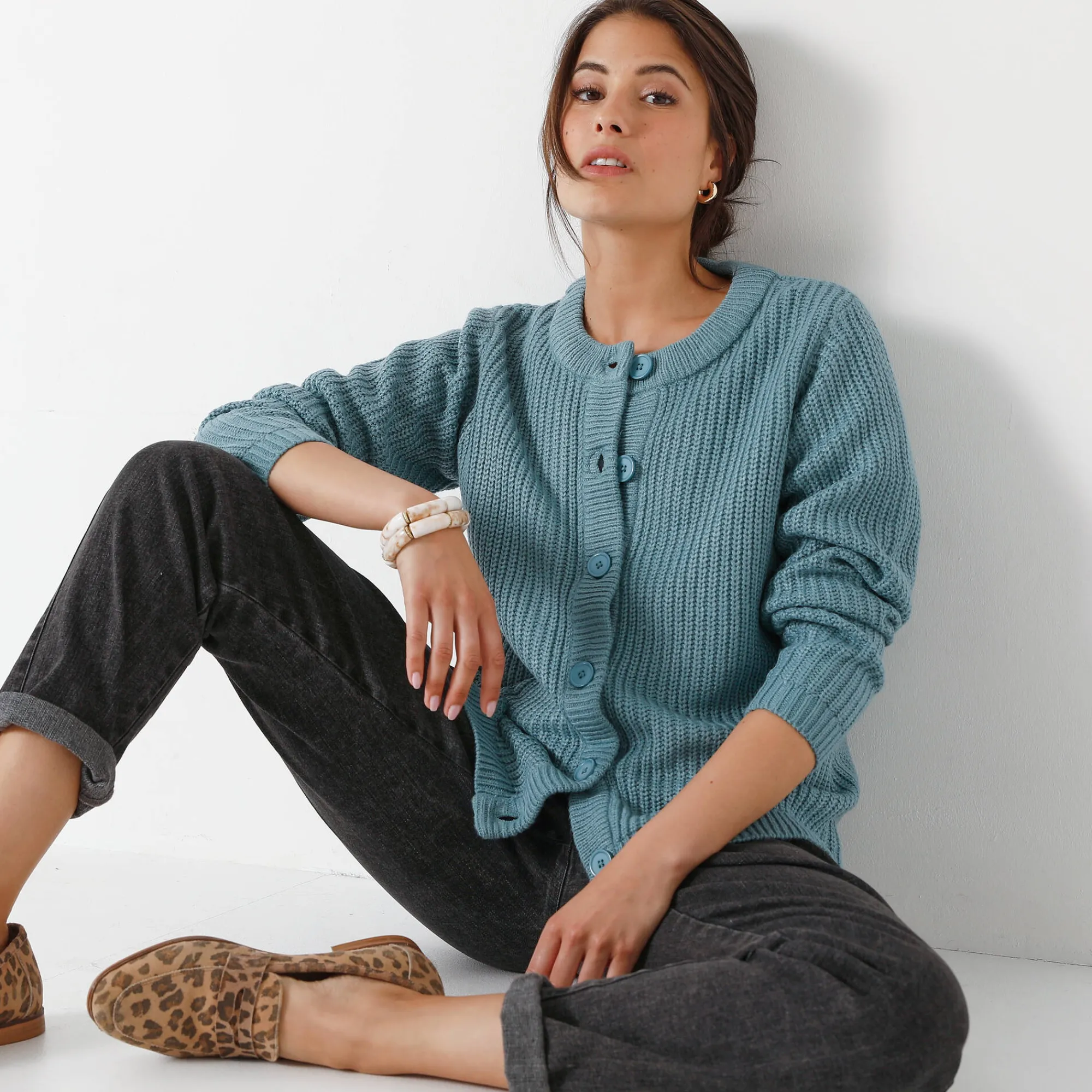 Trui En Vest<Blancheporte Vest met knopen in patenttricot celadongrijs