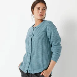 Trui En Vest<Blancheporte Vest met knopen in patenttricot celadongrijs