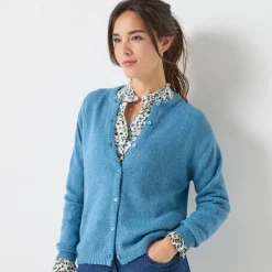 Trui En Vest<Blancheporte Vest met knopen, mix van wol en mohair gletsjerblauw
