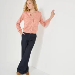 Trui En Vest<Blancheporte Vest met knopen, pointelletricot poederroze