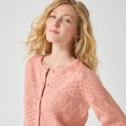 Trui En Vest<Blancheporte Vest met knopen, pointelletricot poederroze