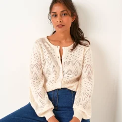 Trui En Vest<Blancheporte Vest met knopen, pointelletricot ecru