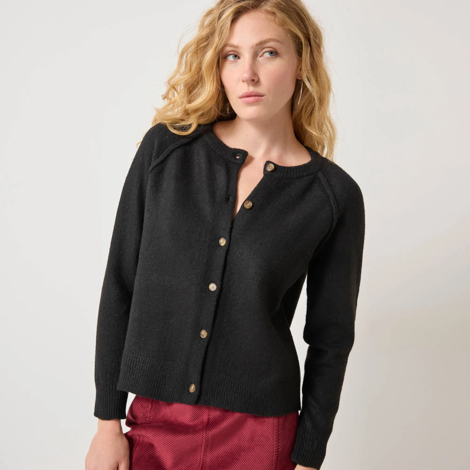 Trui En Vest<Blancheporte Vest met knopen, streelzacht tricot in wolmengelin zwart