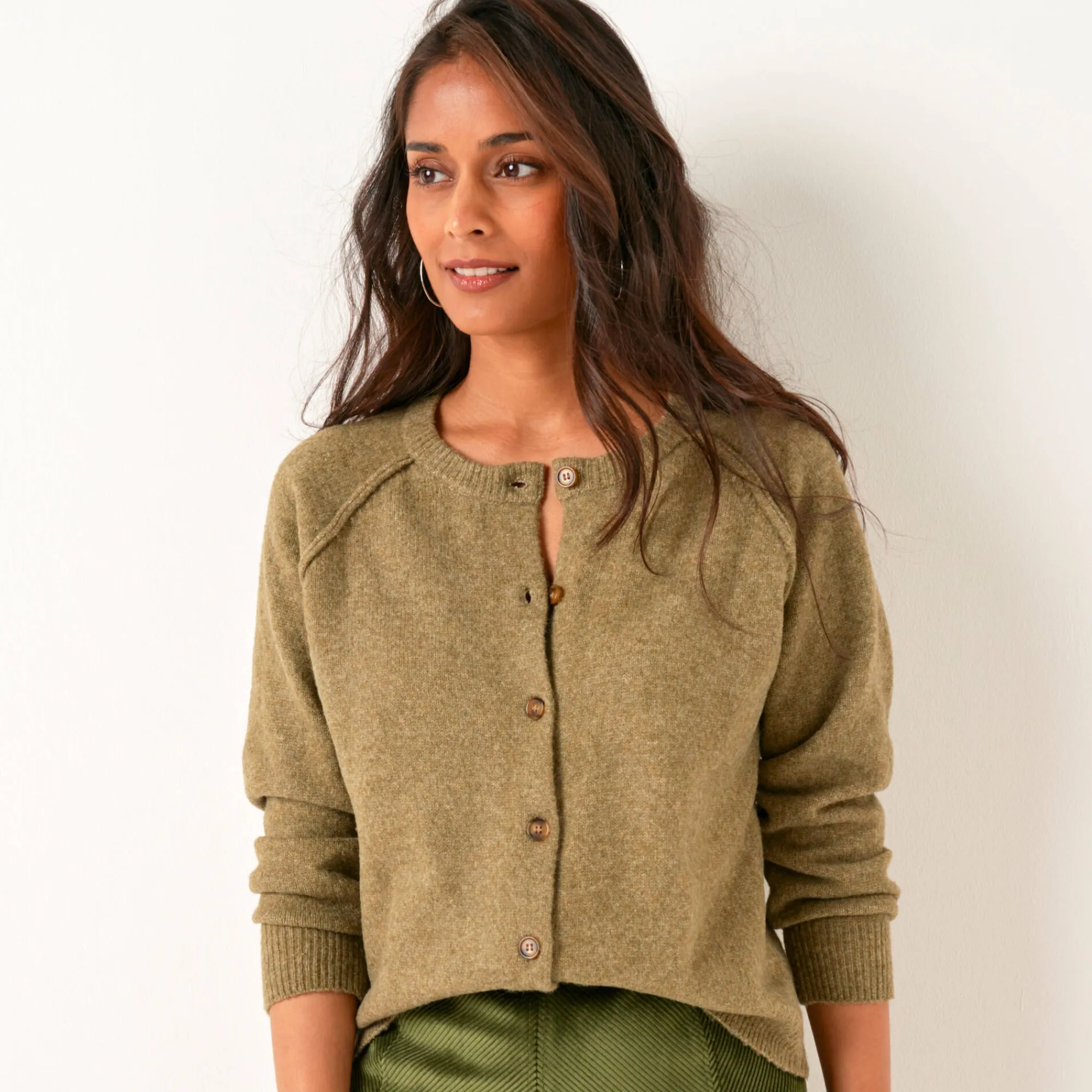 Trui En Vest<Blancheporte Vest met knopen, streelzacht tricot in wolmengelin lichtkaki