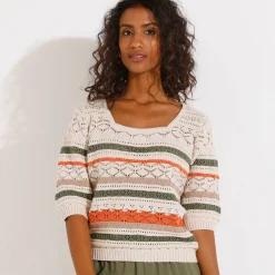 Trui En Vest<Blancheporte Vest met 3/4-mouwen ecru / kaki