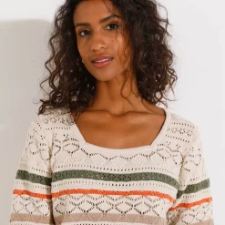 Trui En Vest<Blancheporte Vest met 3/4-mouwen ecru / kaki