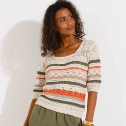 Trui En Vest<Blancheporte Vest met 3/4-mouwen ecru / kaki