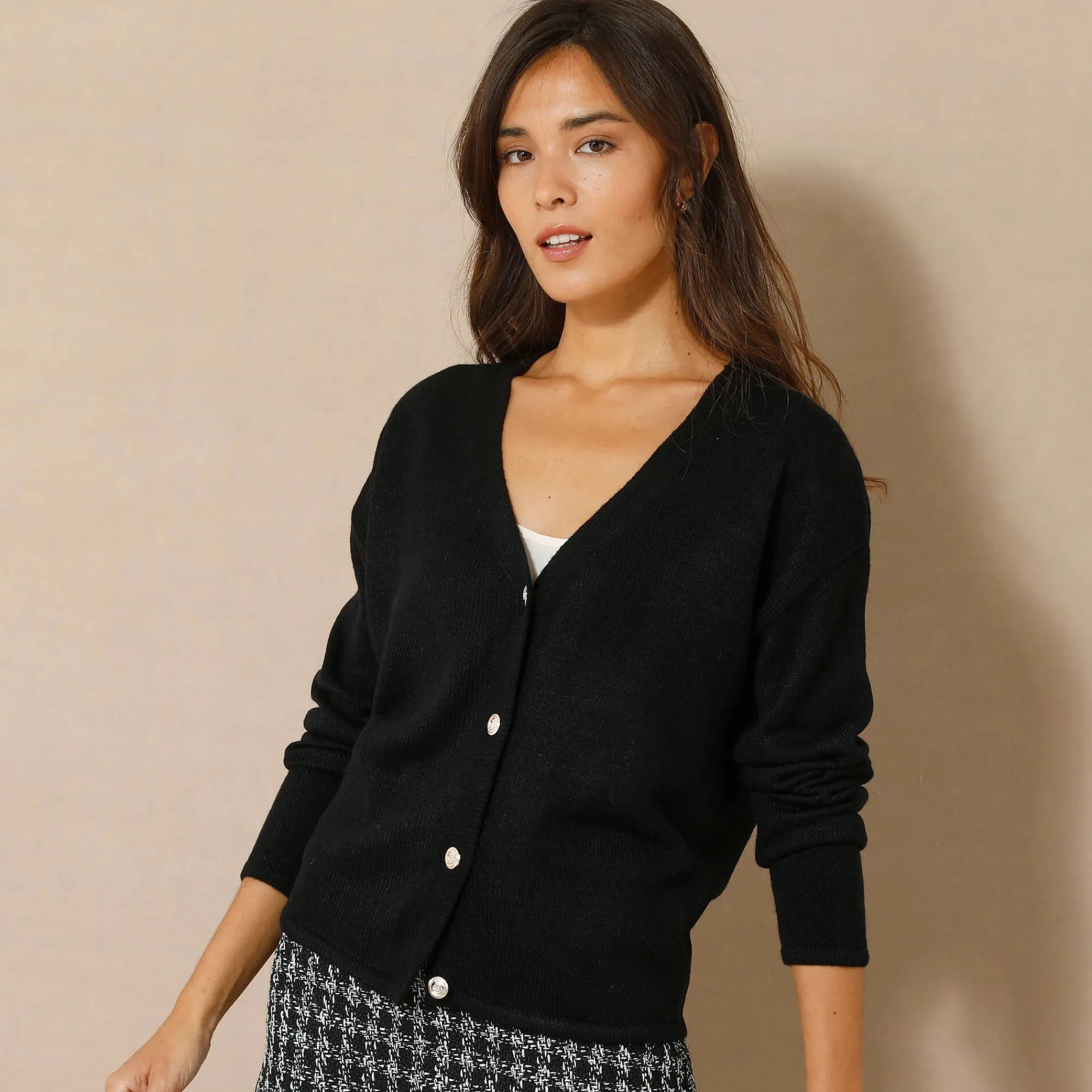 Trui En Vest<Blancheporte Vest met officiersknopen, loose volume zwart