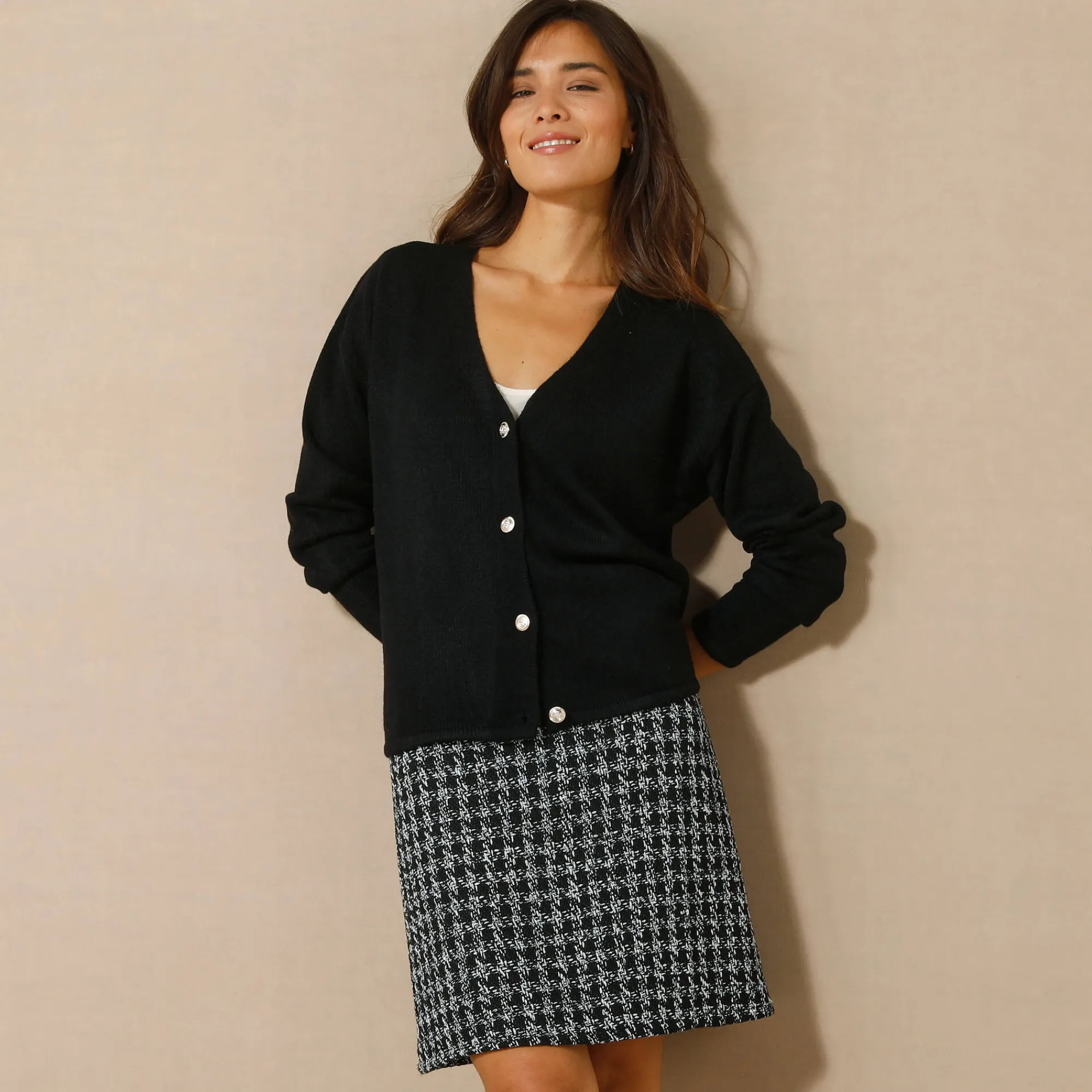 Trui En Vest<Blancheporte Vest met officiersknopen, loose volume zwart