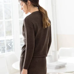 Trui En Vest<Blancheporte Vest met officiersknopen, loose volume chocolade