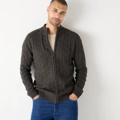 Trui En Vest<Blancheporte Vest met opstaande ritskraag en kabels antraciet