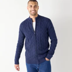 Trui En Vest<Blancheporte Vest met opstaande ritskraag en kabels marine