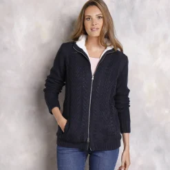 Trui En Vest<Blancheporte Vest met rits en kabelmotieven, gevoerd met pluchetricot marine