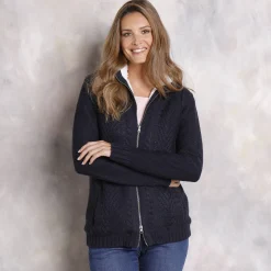 Trui En Vest<Blancheporte Vest met rits en kabelmotieven, gevoerd met pluchetricot marine