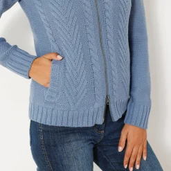 Trui En Vest<Blancheporte Vest met rits en kabelmotieven, gevoerd met pluchetricot grijsblauw