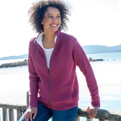 Trui En Vest<Outdoor Collection Vest met rits en pluchevoering, 30% wol violine