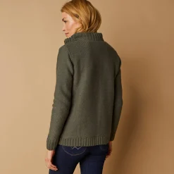 Trui En Vest<Outdoor Collection Vest met rits en pluchevoering, 30% wol kaki