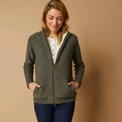 Trui En Vest<Outdoor Collection Vest met rits en pluchevoering, 30% wol kaki