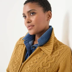 Trui En Vest<Blancheporte Vest met rits en polokraag, kabeltricot kerrie