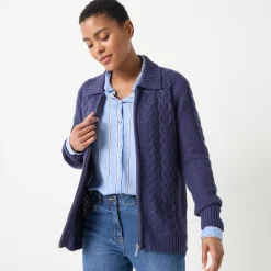Trui En Vest<Blancheporte Vest met rits en polokraag, kabeltricot marine