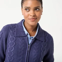 Trui En Vest<Blancheporte Vest met rits en polokraag, kabeltricot marine