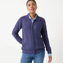Trui En Vest<Blancheporte Vest met rits en polokraag, kabeltricot marine
