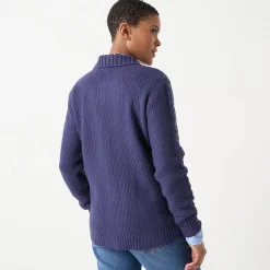 Trui En Vest<Blancheporte Vest met rits en polokraag, kabeltricot marine