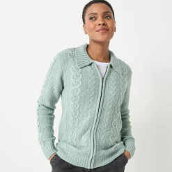 Trui En Vest<Blancheporte Vest met rits en polokraag, kabeltricot grijsgroen