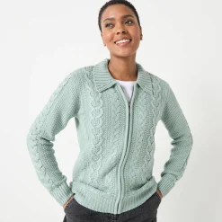 Trui En Vest<Blancheporte Vest met rits en polokraag, kabeltricot grijsgroen