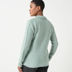 Trui En Vest<Blancheporte Vest met rits en polokraag, kabeltricot grijsgroen