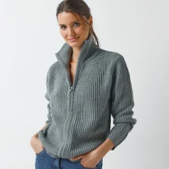 Trui En Vest<Blancheporte Vest met rits, in pareltricot chiné grijs