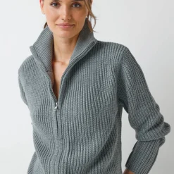 Trui En Vest<Blancheporte Vest met rits, in pareltricot chiné grijs