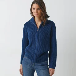 Trui En Vest<Blancheporte Vest met rits, in pareltricot inktblauw