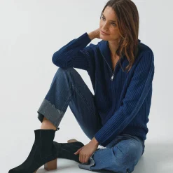 Trui En Vest<Blancheporte Vest met rits, in pareltricot inktblauw