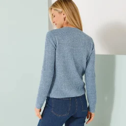 Trui En Vest<Blancheporte Vest met rits in patenttricot met mohairtouch chiné blauw