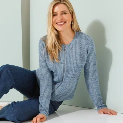 Trui En Vest<Blancheporte Vest met rits in patenttricot met mohairtouch chiné blauw