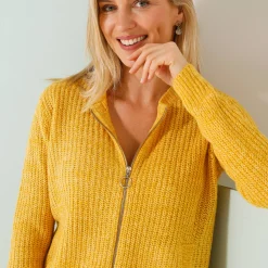 Trui En Vest<Blancheporte Vest met rits in patenttricot met mohairtouch CHINE CURRY
