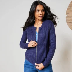 Trui En Vest<Blancheporte Vest met rits in patenttricot met mohairtouch marine