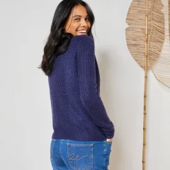 Trui En Vest<Blancheporte Vest met rits in patenttricot met mohairtouch marine