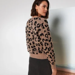Trui En Vest<Blancheporte Vest met striklintjes, jacquard met luipaardmotief beige / zwart
