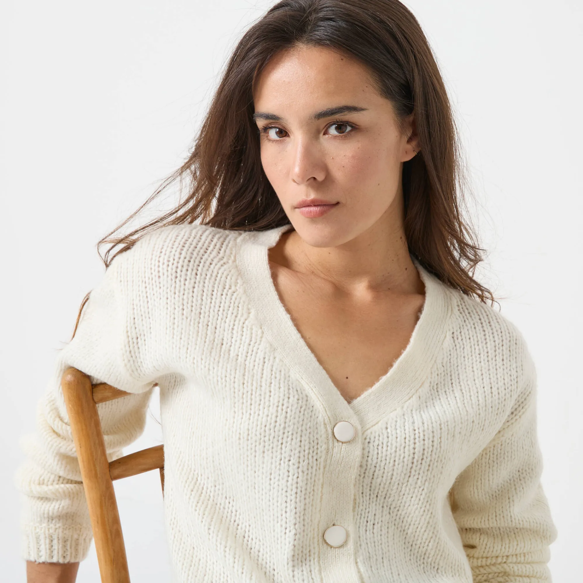 Trui En Vest<Blancheporte Vest met V-hals en knopen ecru